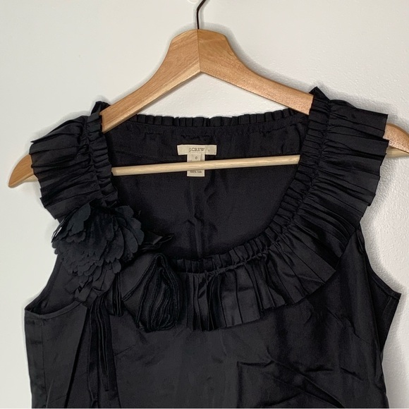 J. Crew 100% Silk Black Ruffled Rosette Neckline Top - Picture 5 of 6